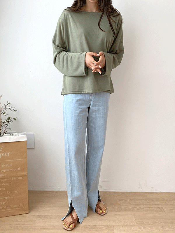 PT7492K15-비츠리 데님 사선 트임 팬츠