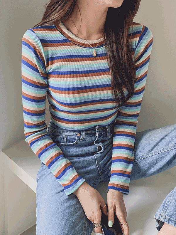 T7441K17-주느네 줄무늬 라운드 크롭 티셔츠