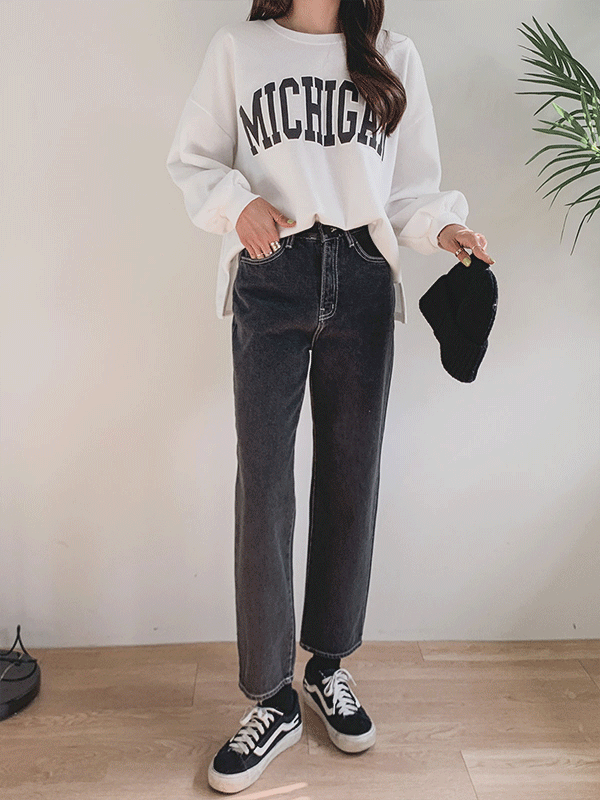 PT8599K1A-바네브 기모 스티치 일자 데님 팬츠