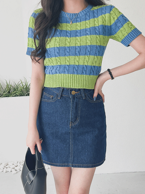 SK4618K24-아느도 데님 A라인 미니 스커트