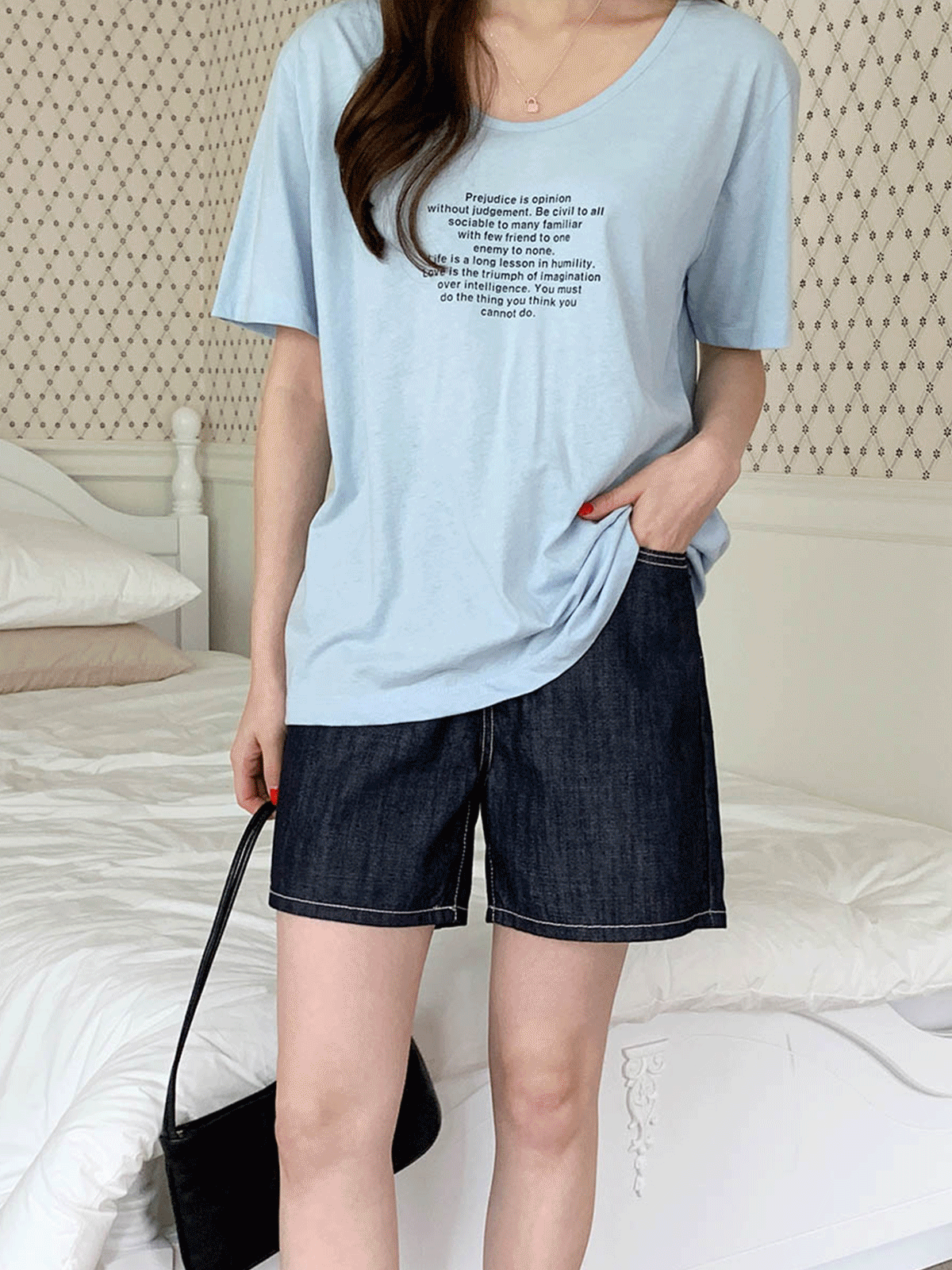 T9946K26-반디펠 브이넥 영문 반팔 티셔츠