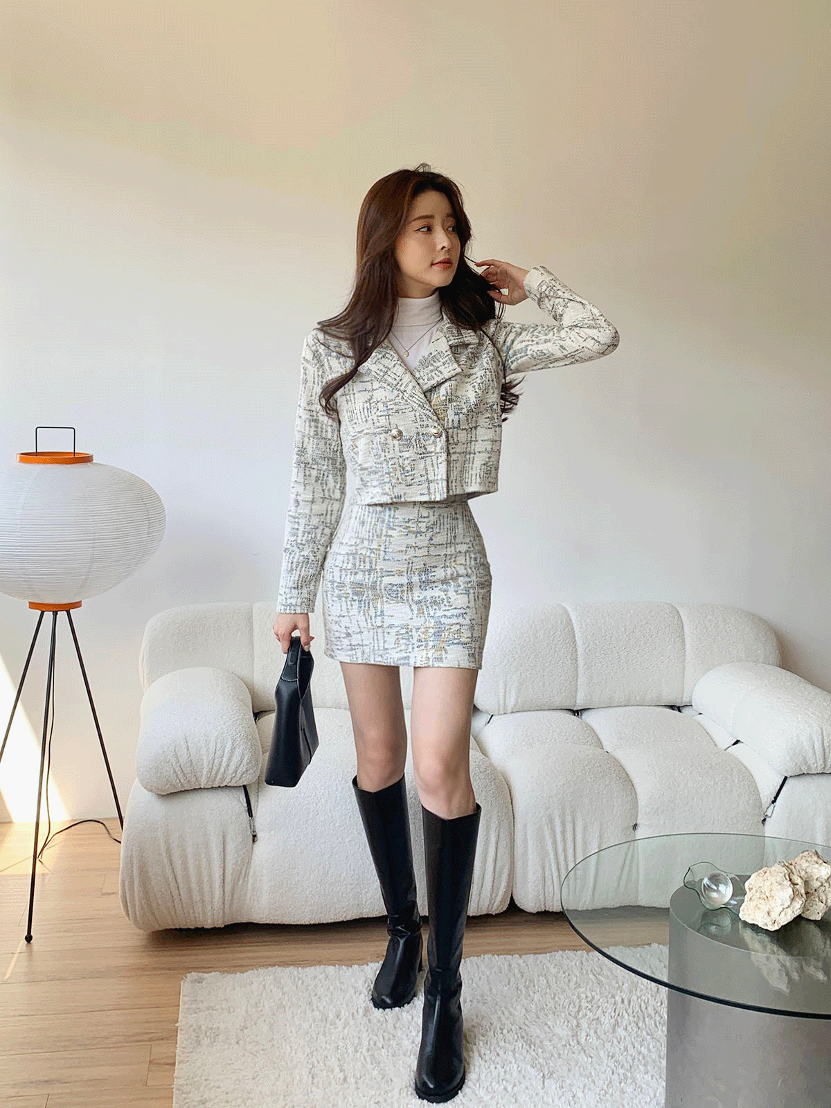 SET2287K29-에안느 패턴 하프 자켓 H라인 미니스커트 세트