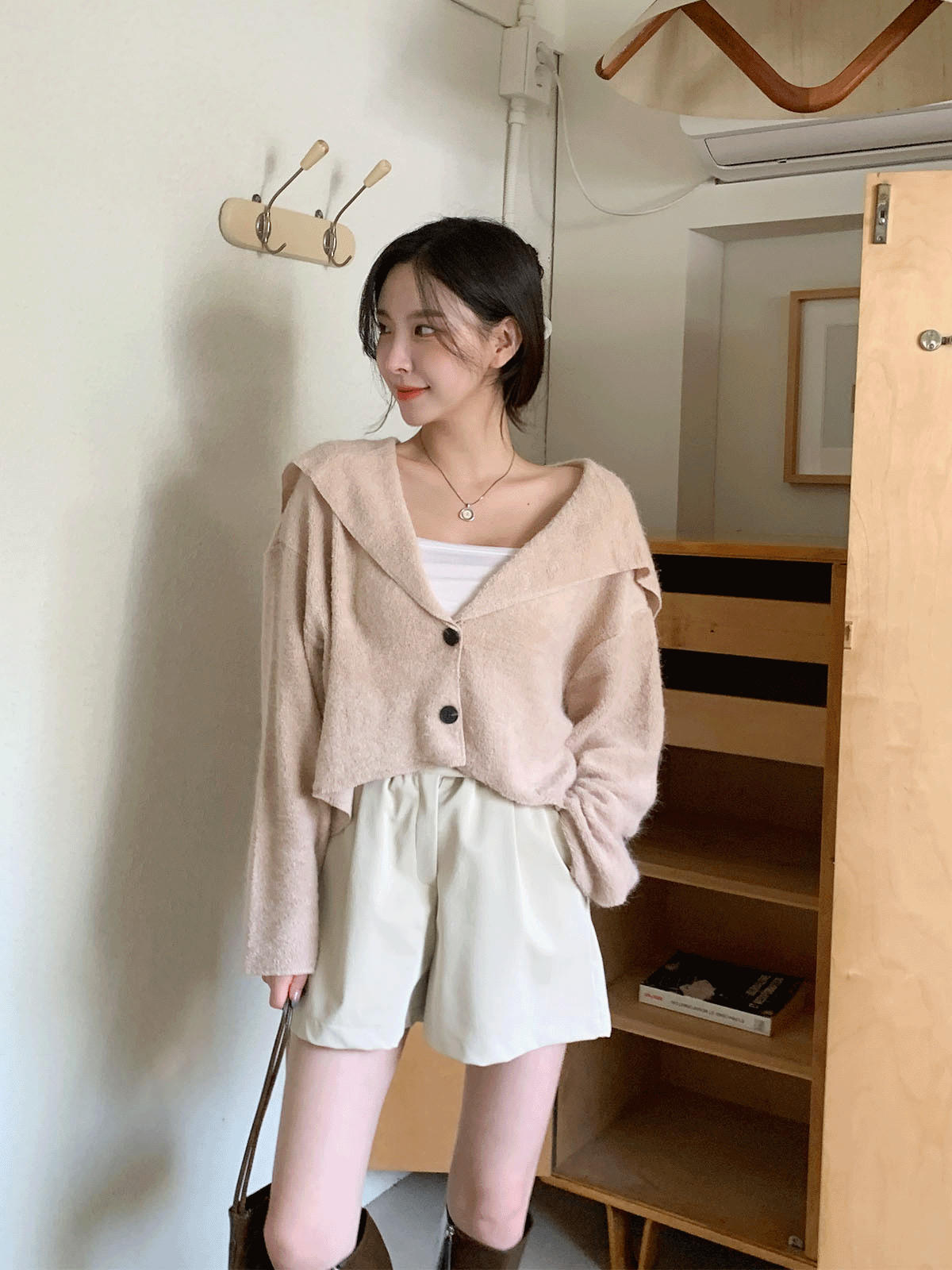 CD2236K29-리벤느 세일러 카라 버튼 테리 긴팔 가디건