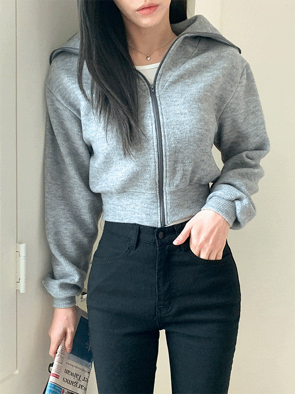 JK4504K2A-코디지 빅카라 크롭 긴팔 집업