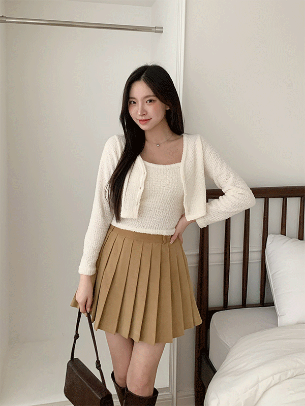 SET2448K2C-라잇뷔 V넥 크롭 가디건 끈나시 세트