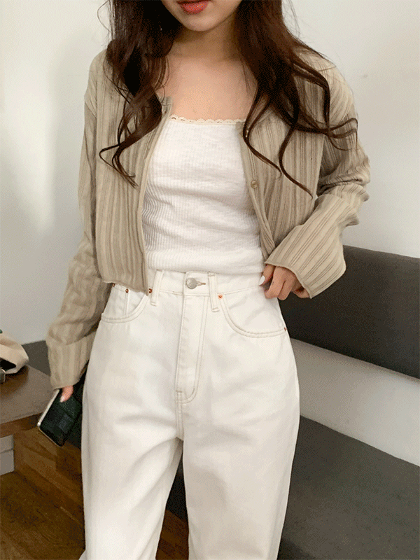 CD2404K31-체리아 골지 크롭 라운드넥 가디건