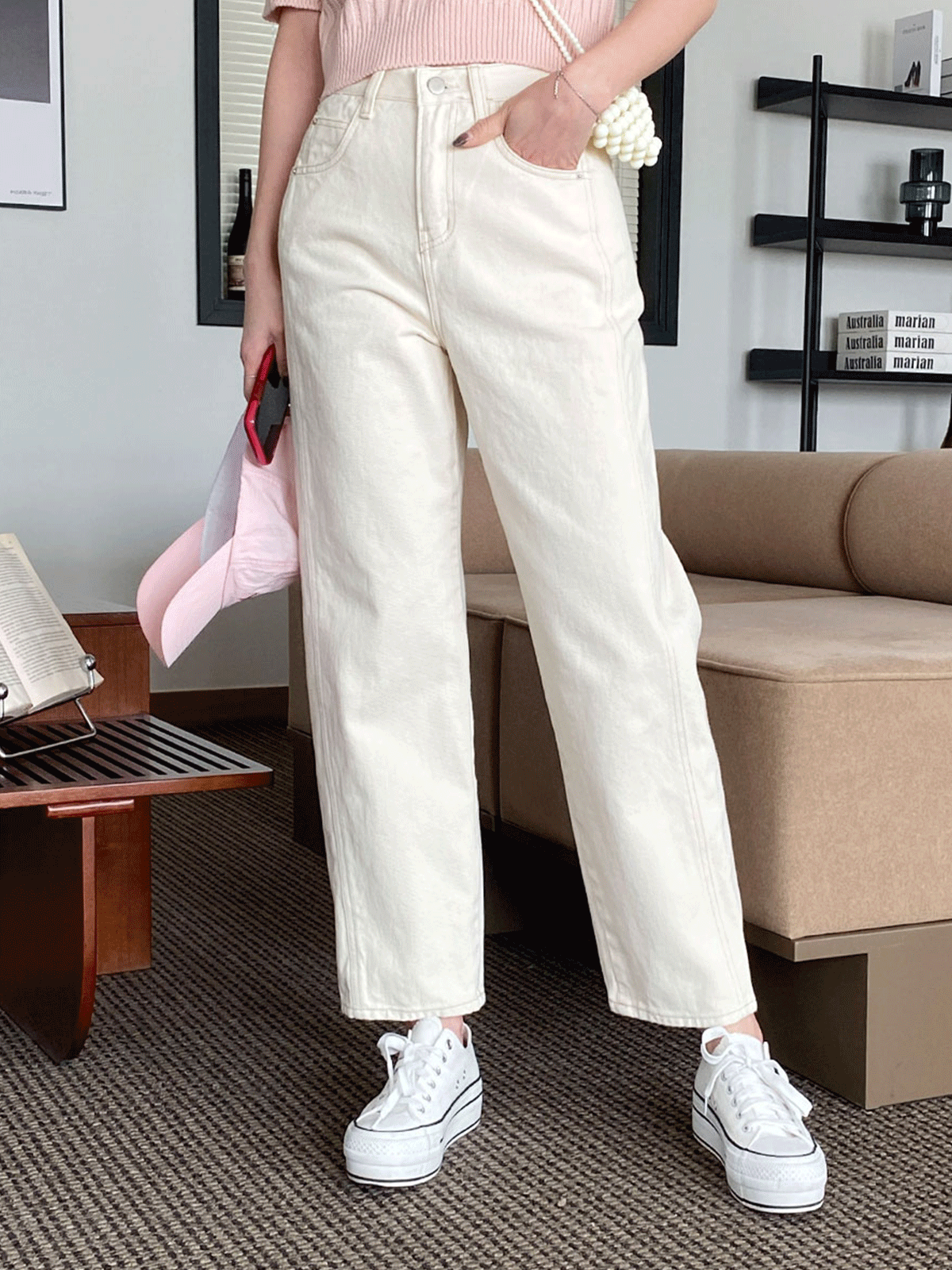 PT11648K32-산거렁  데일리 일자핏 버튼 면팬츠