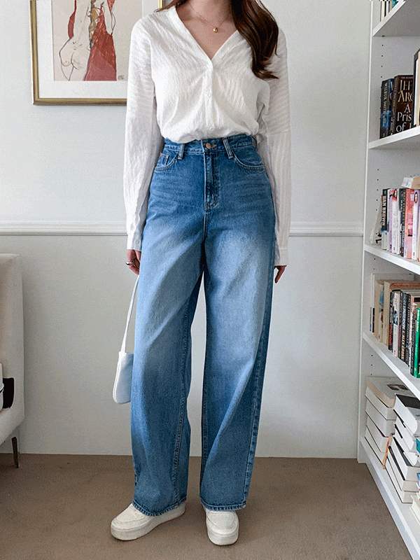 PT11670K32-케인라 와이드 데일리 워싱 데님 팬츠
