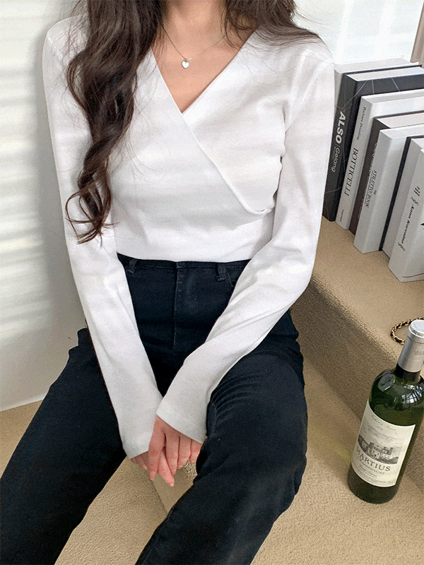 T11873K31-봉미라 랩 슬림핏 긴팔 티셔츠