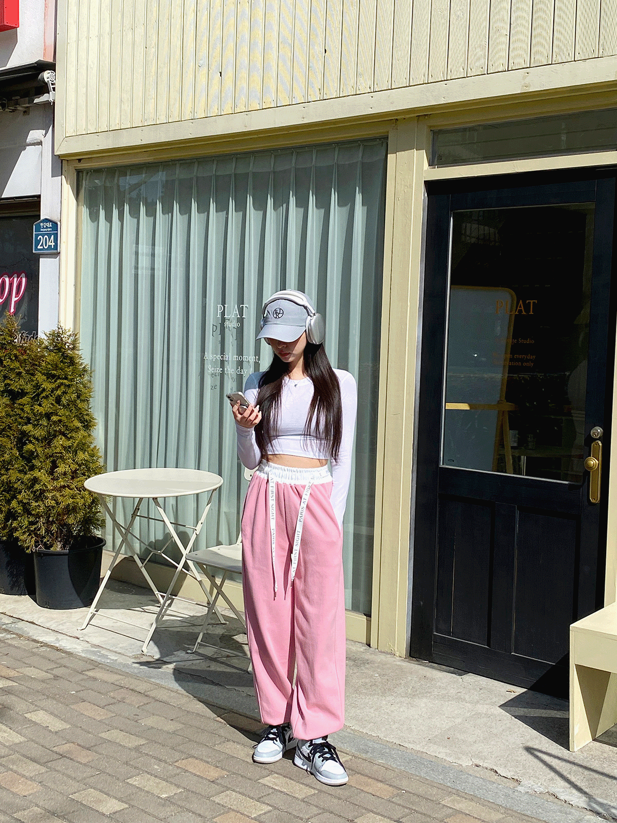 T12107K32-팔셩징 무지 슬림핏 라운드넥 크롭 긴팔 티셔츠