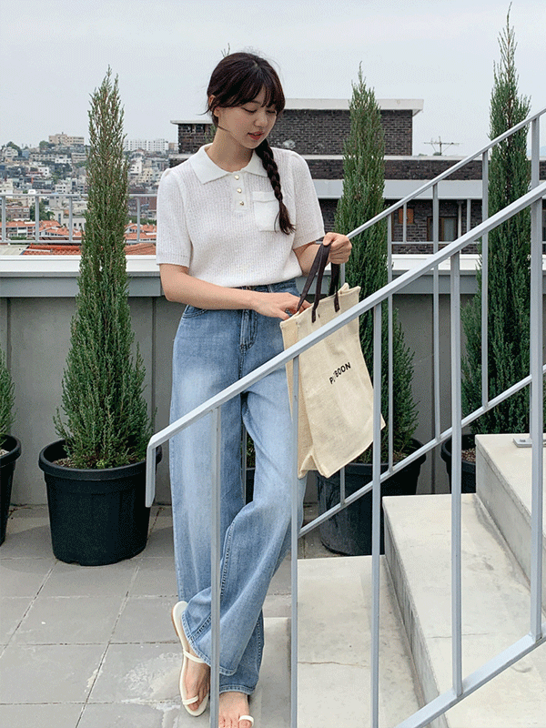 PT12294K35- 브러싱 세미와이드 워싱 데님 팬츠
