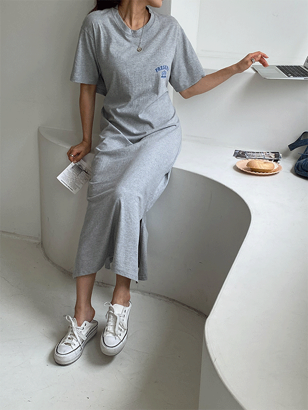 OPS9167K36-레디라 라운드넥 반팔 롱 뒷트임 원피스
