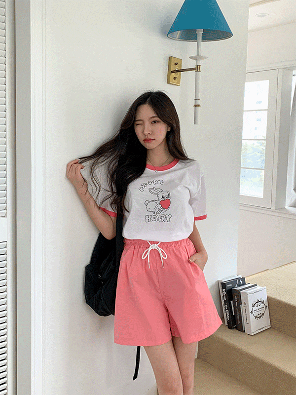 T12933K36-오로이 라운드넥 프린팅 배색 반팔티