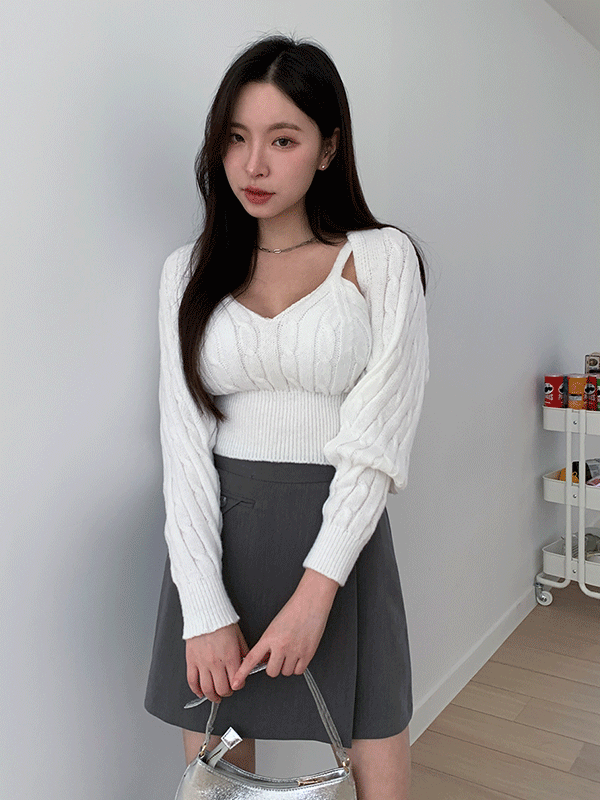SET2960K37-안러나 브이넥 나시 볼레로 세트