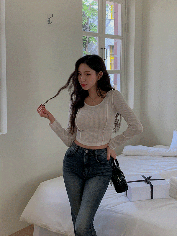 T13529K39-코린셔 라운드넥 셔링 긴팔 티셔츠